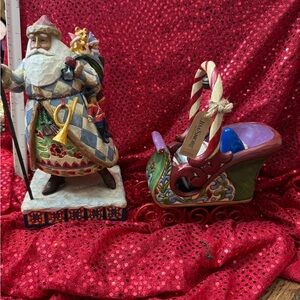 Jim Shore Santa with Colorful Sleigh - Red, Blue, Green